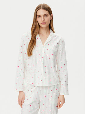 Hunkemöller Hunkemöller Μπλούζα πιτζάμας Jacquard Hearts 301436 Λευκό Relaxed Fit