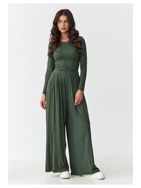 Makadamia Makadamia Komplet bluzka i spodnie M892 Khaki Loose Fit