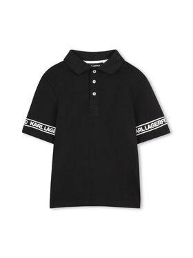 Karl Lagerfeld Kids Karl Lagerfeld Kids Тениска с яка и копчета Z31099 S Черен Regular Fit