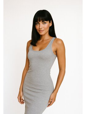 Nudyess Nudyess Sukienka letnia Tina midi z prążka Szary Fitted Fit