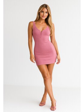 Nudyess Nudyess Letné šaty Louisiana mini z prążka Ružová Fitted Fit