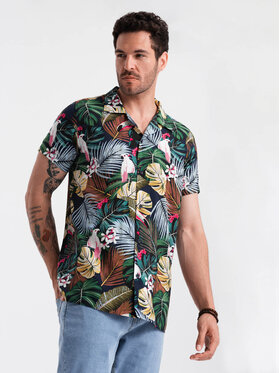 Ombre Ombre Koszula OM-SHPS-0113 Granatowy Regular Fit