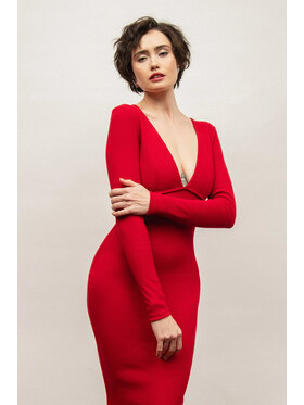 Nudyess Nudyess Sukienka dzianinowa True z prążka Czerwony Fitted Fit