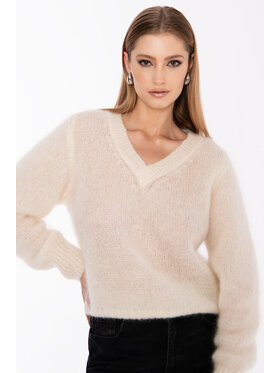 Nudyess Nudyess Sweter moherowo-wełniany w serek Écru Regular Fit