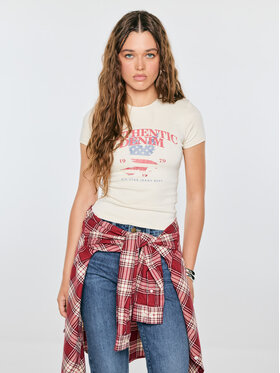 BIG STAR BIG STAR T-Shirt CALISA Kremowy Slim Fit