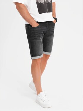Ombre Ombre Szorty jeansowe OM-SRDS-0164 Czarny Regular Fit