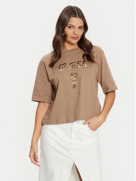 Guess Guess Тишърт V4YI06 I3Z14 Кафяв Boxy Fit