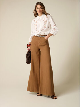 Oltre Oltre Spodnie materiałowe P016R008951N022 Brązowy Baggy Fit
