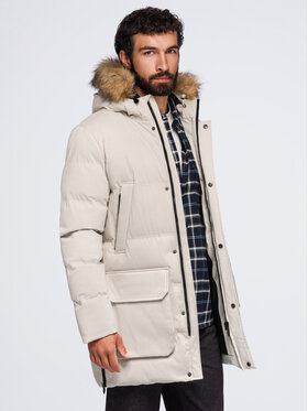 Ombre Ombre Parka OM-JALJ-0310 Kremowy Loose Fit