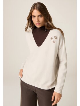 Oltre Oltre Sweter M139E002147N002 Kremowy Regular Fit