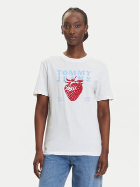 Tommy Jeans Tommy Jeans Tricou Strawberry DW0DW20894 Alb Relaxed Fit