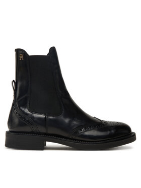 Tommy Hilfiger Tommy Hilfiger Členková obuv s elastickým prvkom Brogue Boot FW0FW09151 Čierna