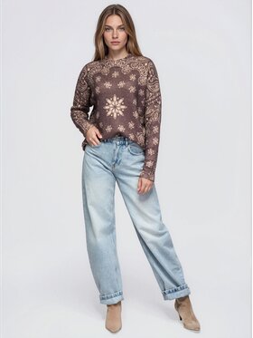 Ombre Ombre Sweter OW-SW-E0050 Brązowy Regular Fit