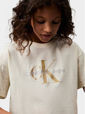 Calvin Klein Jeans T-shirt Glitter Monogram IG0IG02529 Écru Boxy Fit