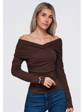 Ombre Ombre Bluzka OW-TS-E0088 Brązowy Regular Fit