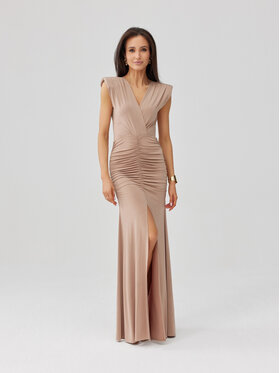 Roco Fashion Roco Fashion Sukienka wieczorowa Noelia Beżowy Slim Fit