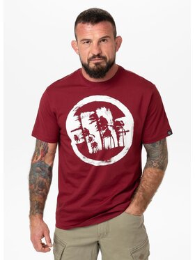 PITBULL PITBULL T-Shirt Koszulka męska LOGO PALMS S Bordowy Regular Fit