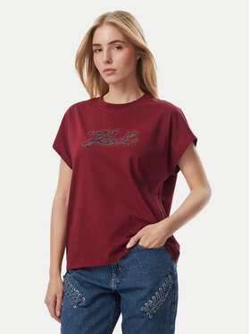 KARL LAGERFELD KARL LAGERFELD T-Shirt Rhinestone B4W17048 Czerwony ciemny Relaxed Fit