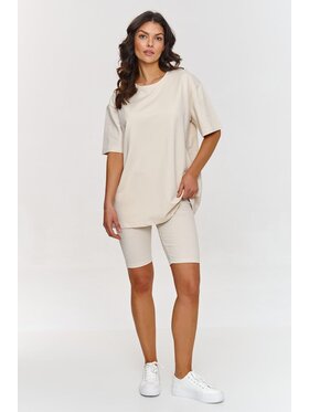 Makadamia Makadamia Komplet t-shirt i legginsy A7 Beżowy Loose Fit