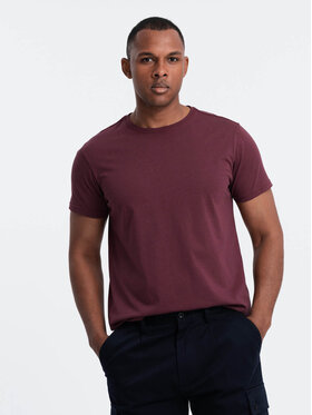 Ombre Ombre T-Shirt OM-TSBS-0146 Bordowy Regular Fit