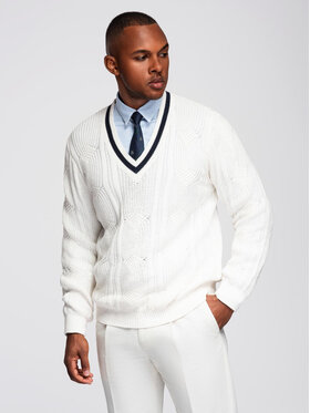 Ombre Ombre Sweter OM-SWSW-0151 Biały Regular Fit