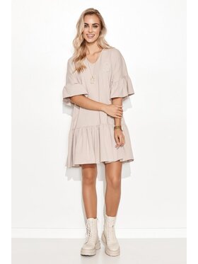 Makadamia Makadamia Sukienka codzienna M729 Beżowy Oversize