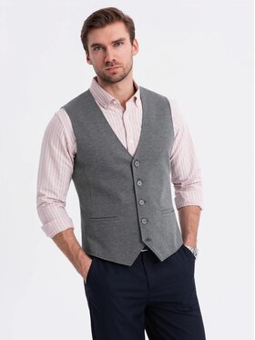 Ombre Ombre Kamizelka garniturowa OM-BLZV-0147 Szary Slim Fit