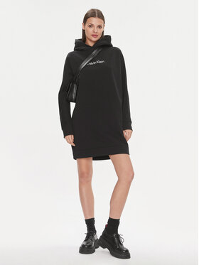 Calvin Klein Pletena Obleka Hero Logo Hoodie Dress K20K206897 Črna Regular Fit