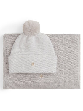 Tommy Hilfiger Tommy Hilfiger Set Schal und Mütze Pom Pom AW0AW17995 Beige