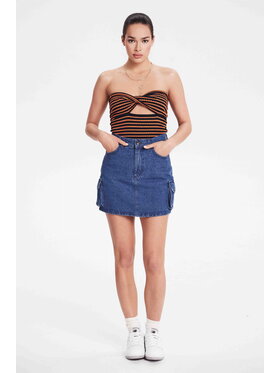 BENU BENU Top bez ramínek W POMARAŃCZOWE PASKI Tmavomodrá Slim Fit