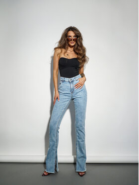 LilaLou LilaLou Jeansy Dzwony Niebieski Slim Fit