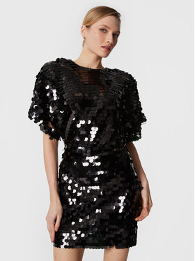 ROTATE ROTATE Cocktail obleka Big Sequins RT2246 Črna Slim Fit