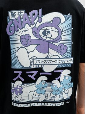 Smerfy Smerfy T-Shirt Koszulka Z Krótkim Rękawem Oversize Męska Czarna Smerfy Comic XL Czarny Oversize