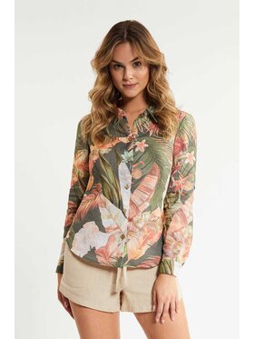 Lunedi Lunedi Koszula tropical Zielony Regular Fit