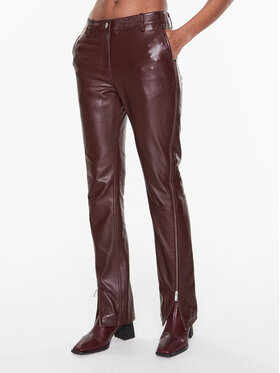 Remain Remain Παντελόνι δερμάτινο Leather Zipper RM2053 Μπορντό Straight Fit