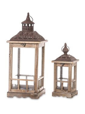 MIAhome MIAhome Lampion 2 szt. drewniany 60x23 cm i 40x15 cm TAITTI Brązowy