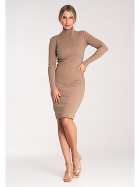 FIGL FIGL Sukienka dzianinowa M1042 Beżowy Slim Fit