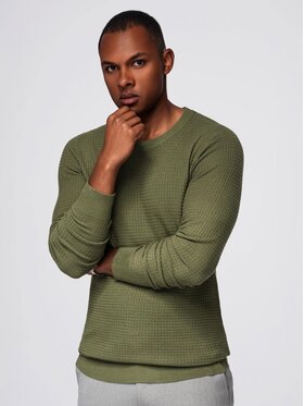 Ombre Ombre Sweter OM-SWSW-0181 Zielony Slim Fit