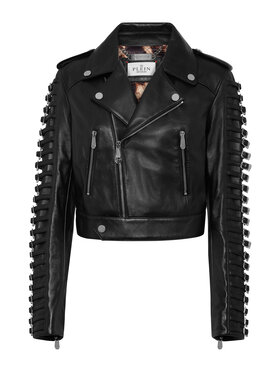PHILIPP PLEIN PHILIPP PLEIN Kožená bunda 22377 Čierna Regular Fit