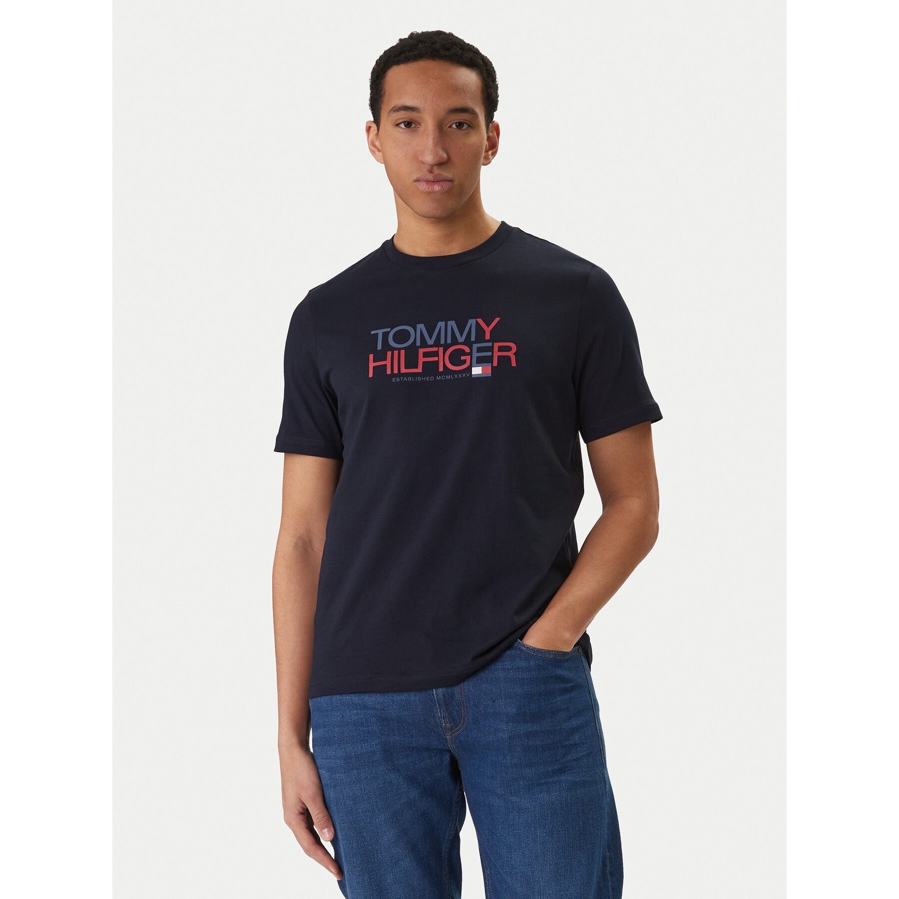 Tommy Hilfiger T-Shirt Brand Love Big Text MW0MW42369 Granatowy Regular Fit
