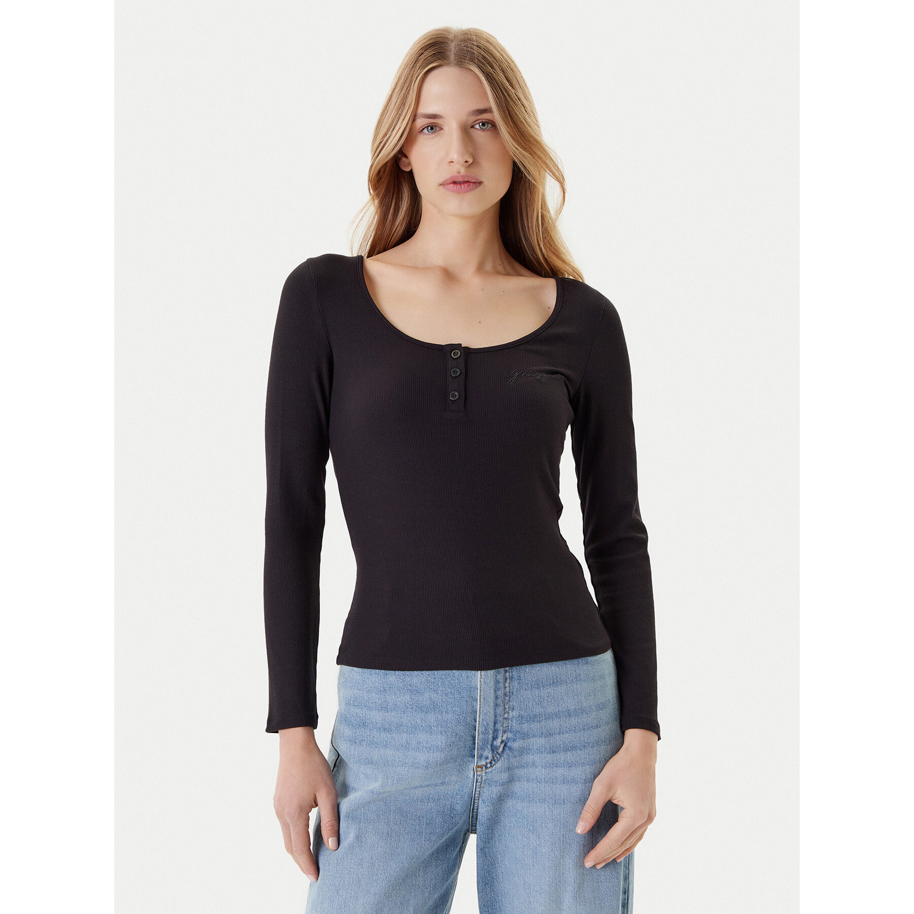 Guess Bluzka O5YI00 KCQ72 Czarny Regular Fit