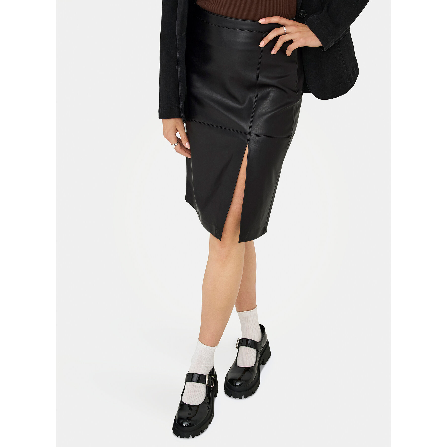 ONLY Spódnica z imitacji skóry Oline 15315998 Czarny Slim Fit