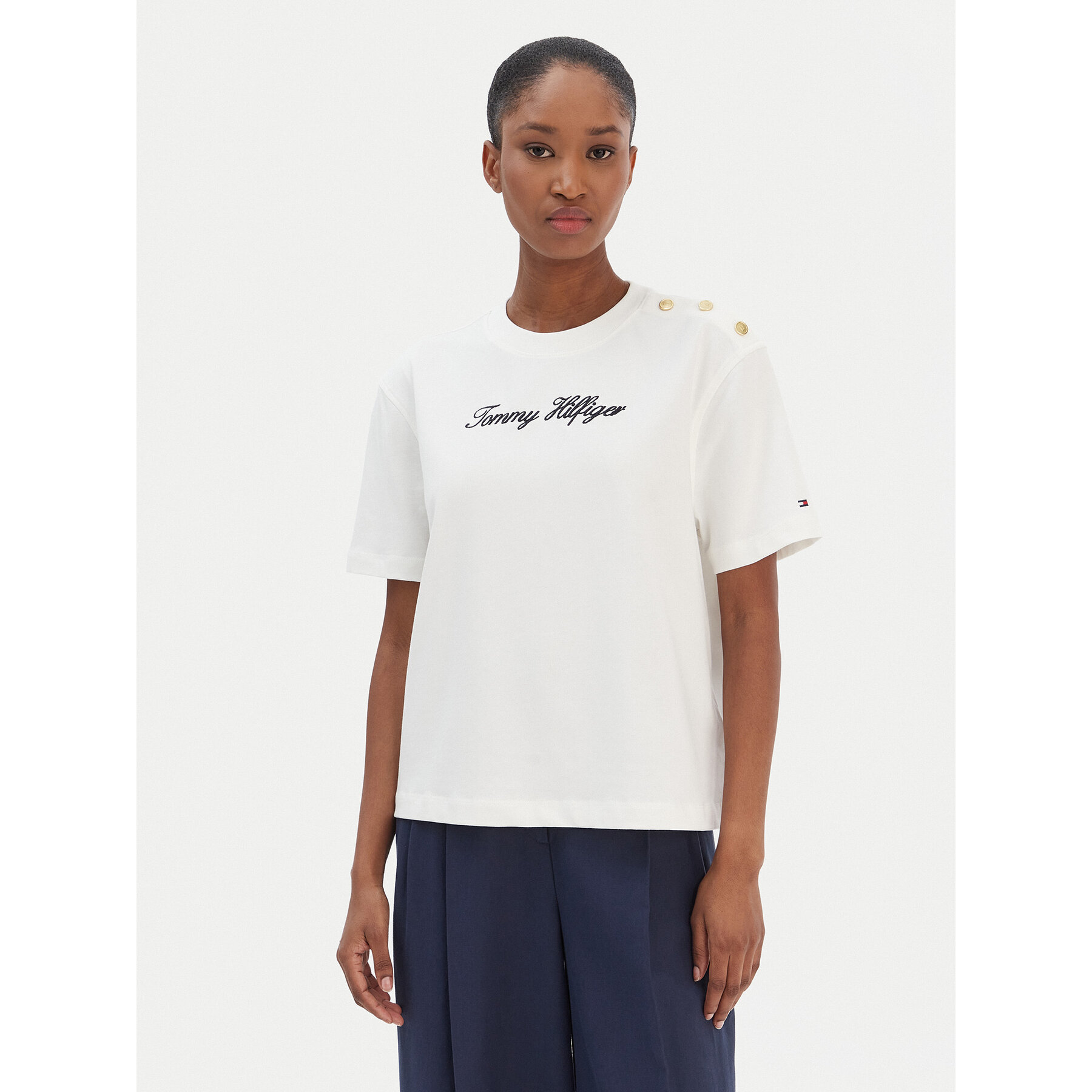 Tommy Hilfiger T-Shirt Script WW0WW47819 Écru Regular Fit