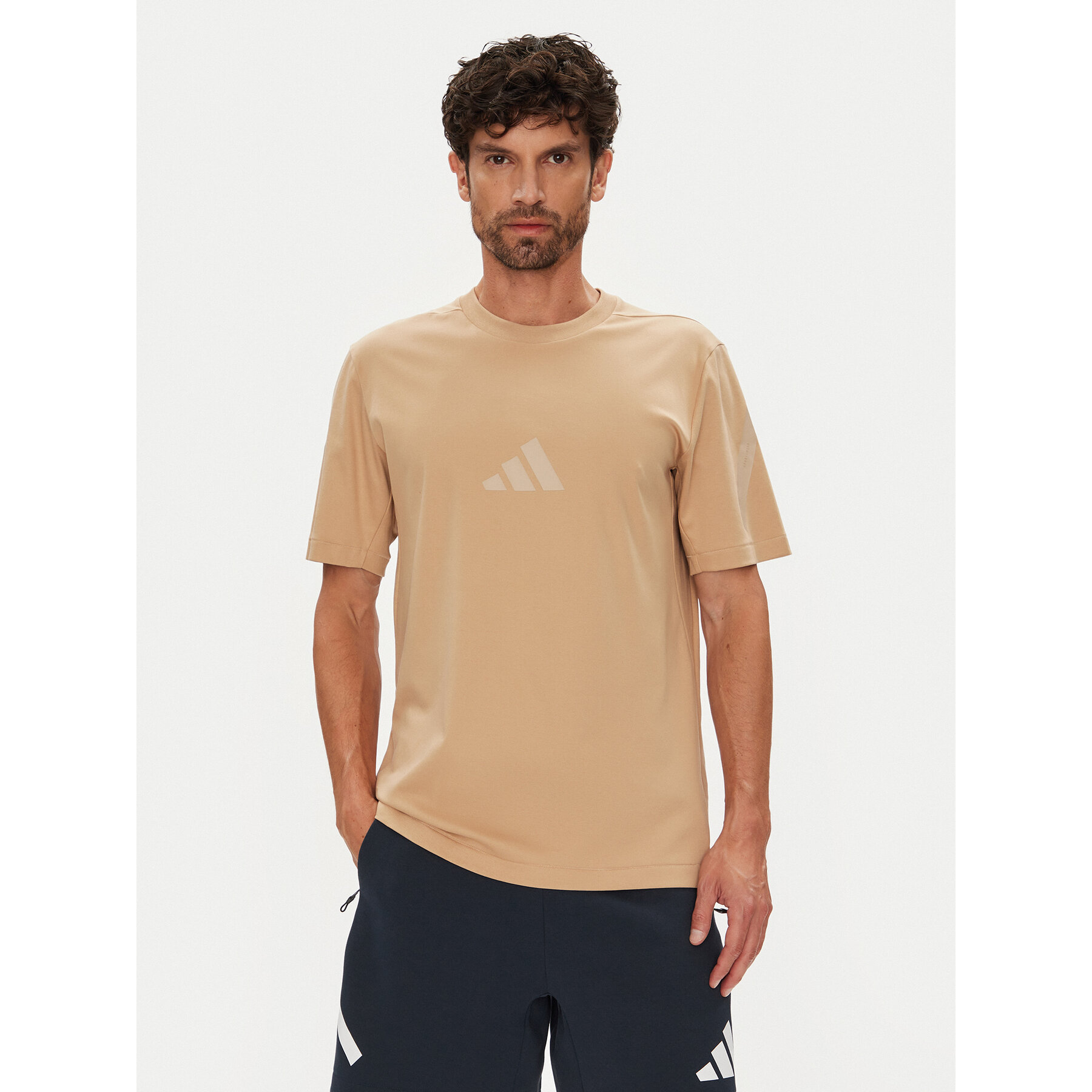 adidas T-Shirt Z.N.E. JW4737 Beżowy Regular Fit