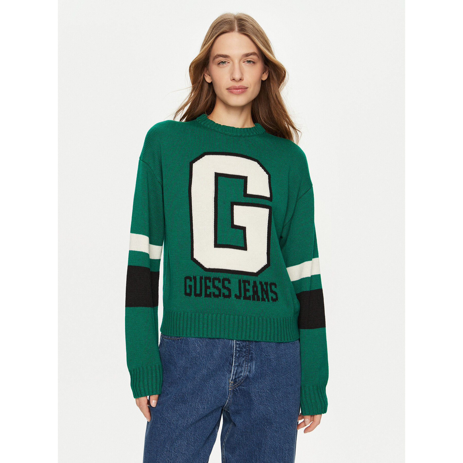 Guess Jeans Sweter W4BR11 Z3HN2 Zielony Regular Fit