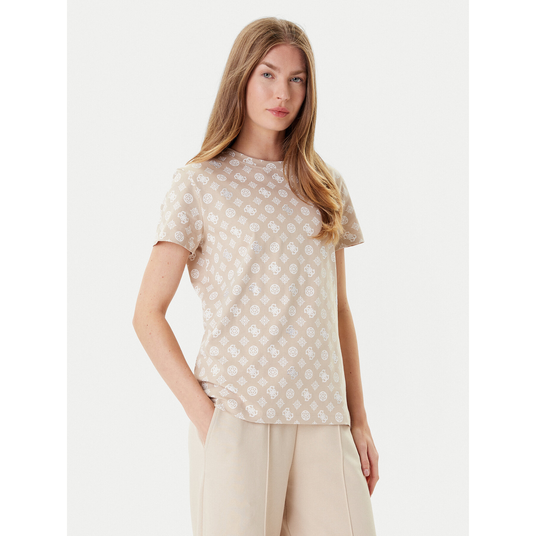 Guess T-Shirt V5YI04 I3Z14 Beżowy Regular Fit