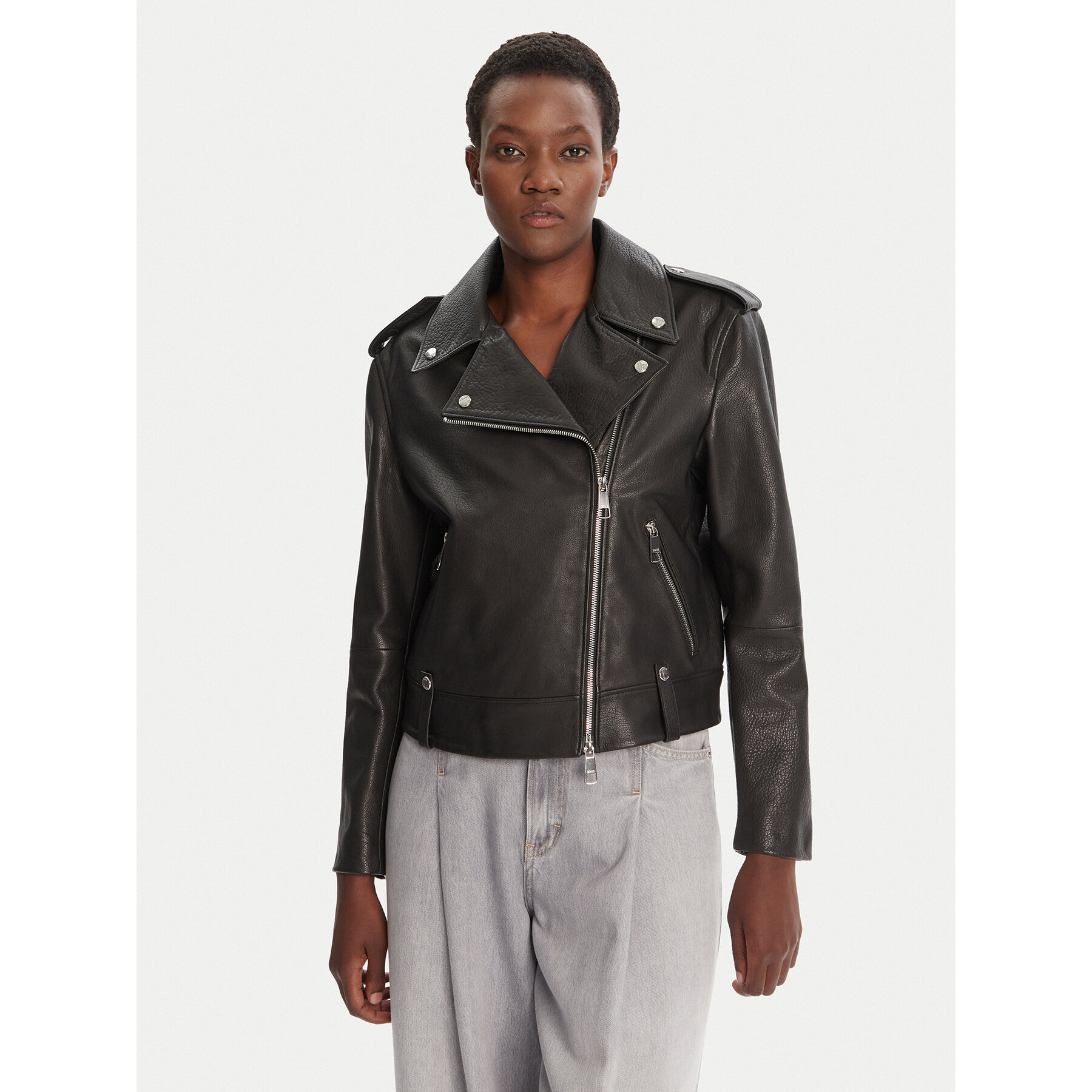 BOSS Kurtka skórzana C_Sandy 50541769 Czarny Regular Fit