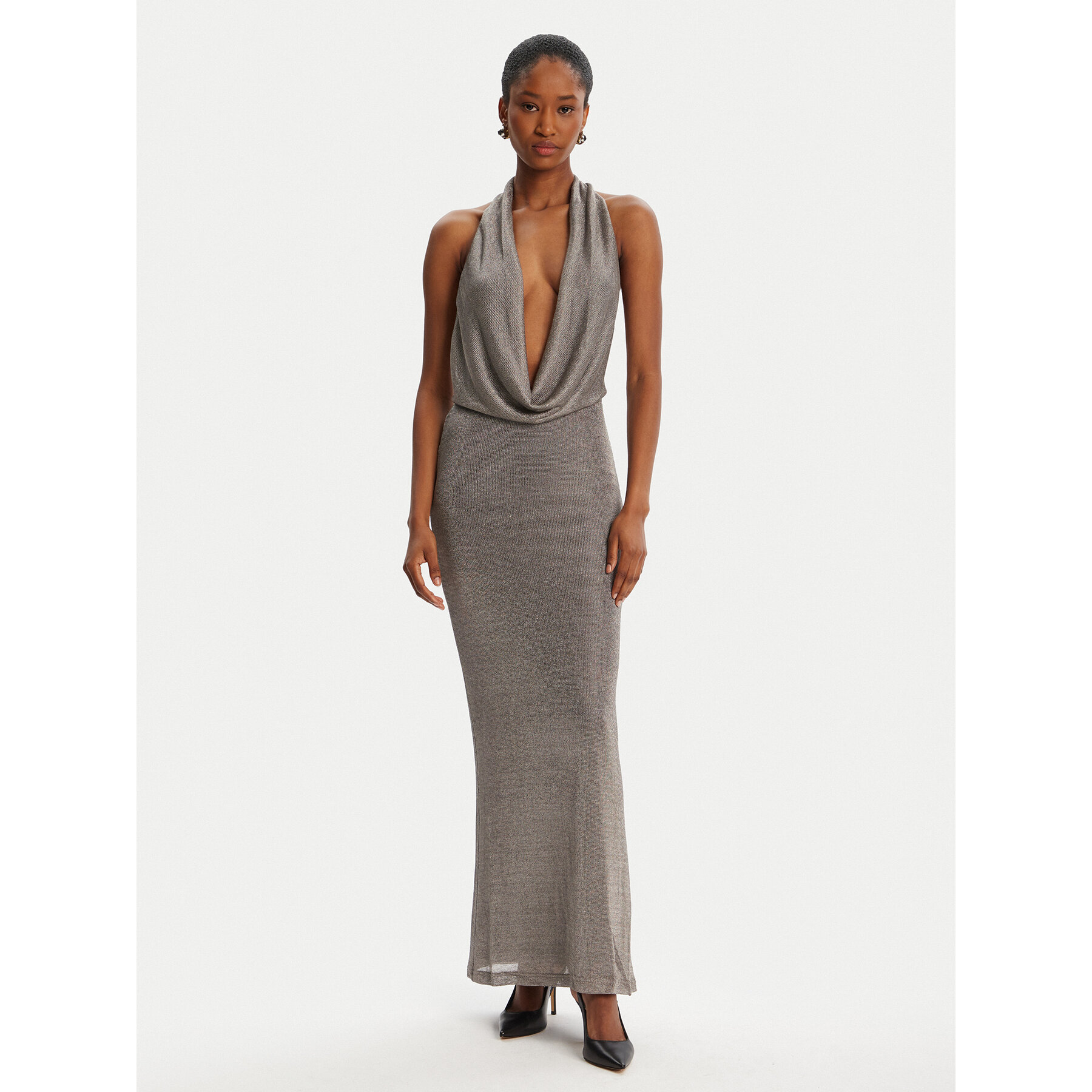 Bardot Sukienka koktajlowa Nola Lurex Cowl 59814DB1 Srebrny Regular Fit