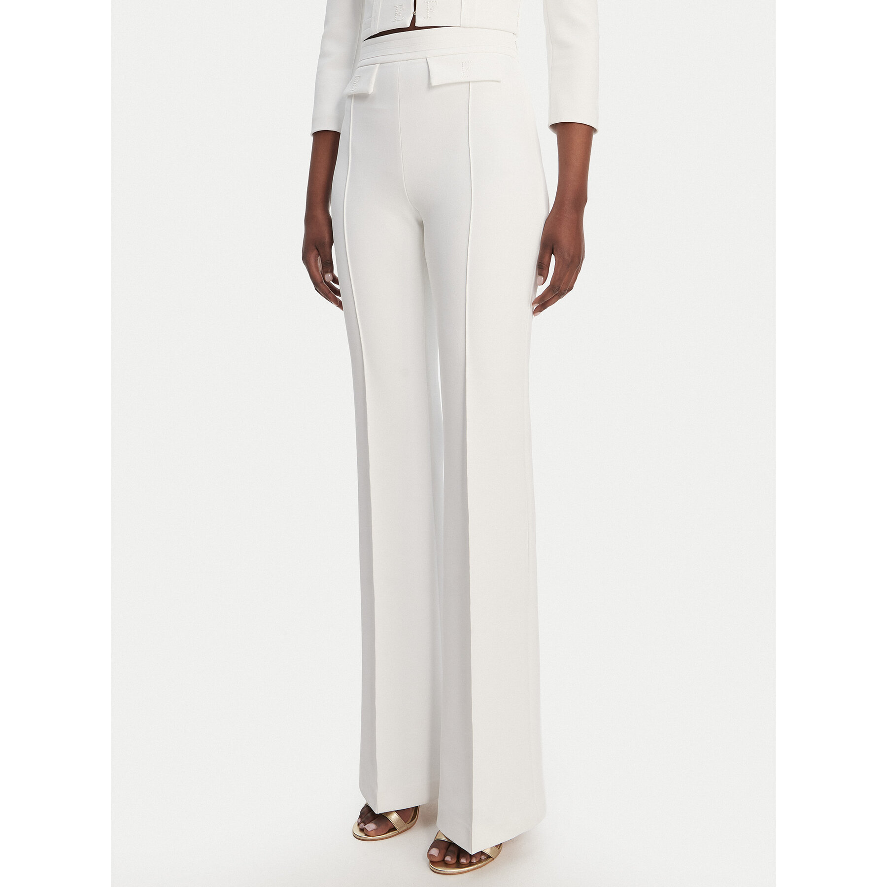 Elisabetta Franchi Spodnie materiałowe PA-171-61E2-V320 Biały Regular Fit