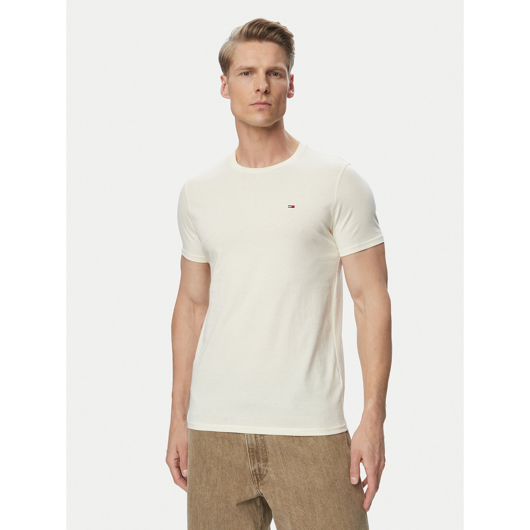 Tommy Jeans T-Shirt DM0DM04411 Kremowy Slim Fit